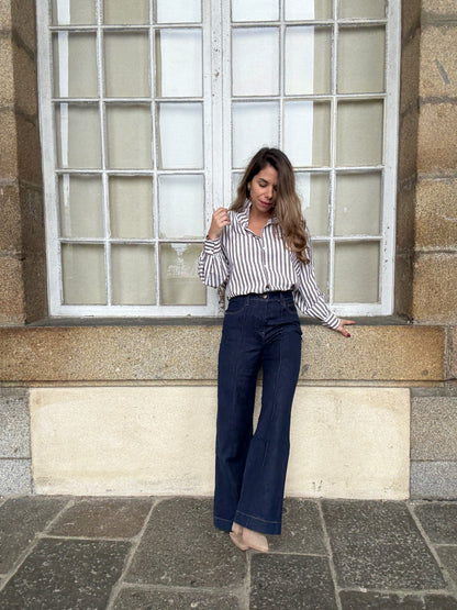 Blouse à rayures Suzanne café