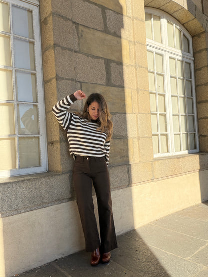 Pull à rayures Suzie marron et beige