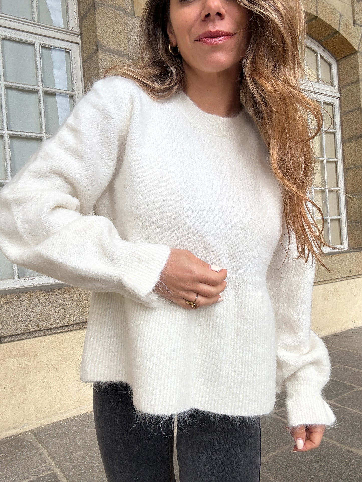 Pull peplum Elia écrue