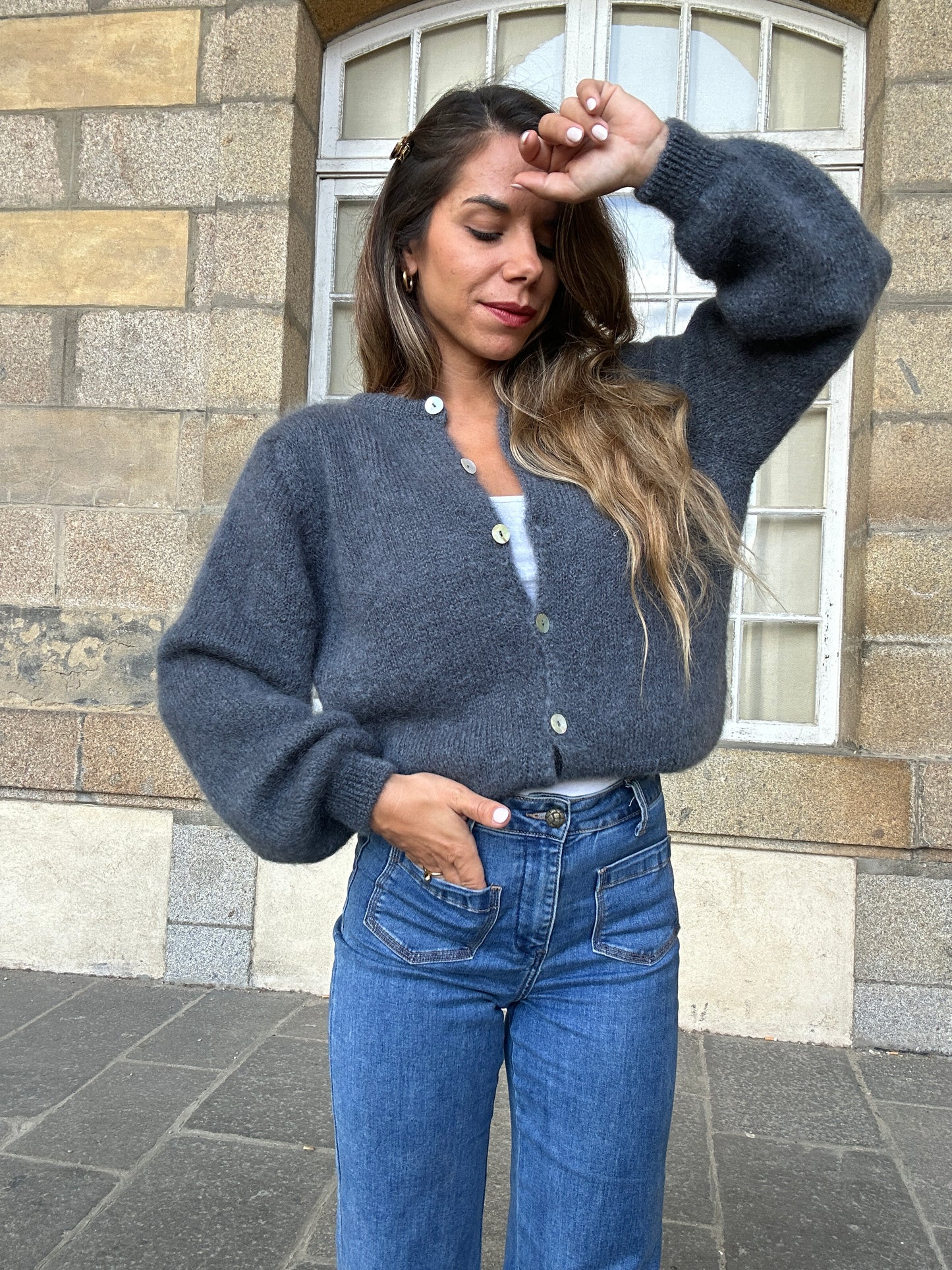 Maille en laine Bianca gris foncé