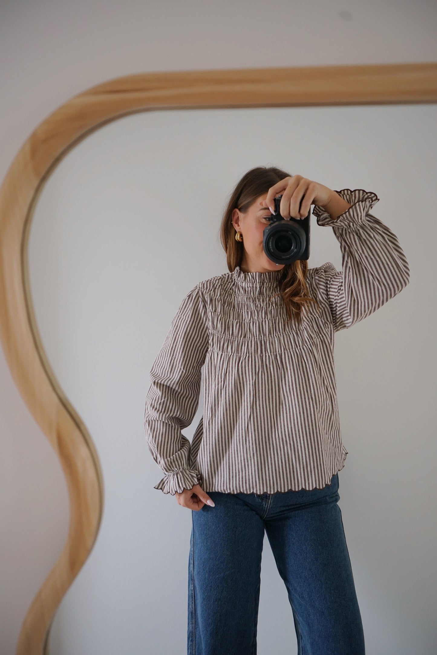 Blouse à rayures smockée marron Chloé