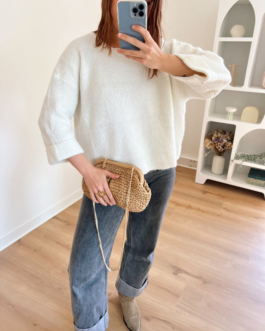 Sac bourse en raffia beige Lino