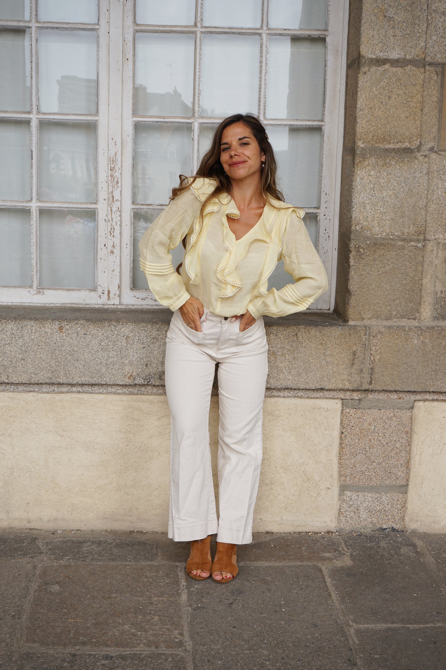 Blouse à volants June jaune