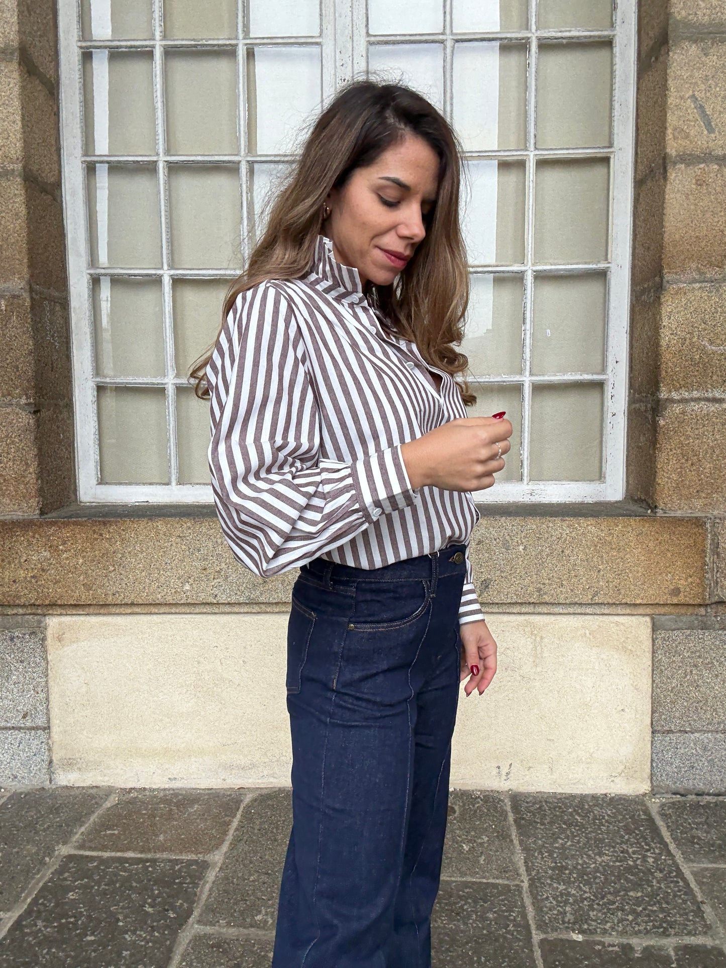 Blouse à rayures Suzanne café