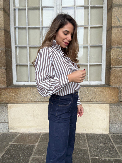 Blouse à rayures Suzanne café