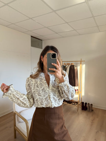 Blouse fleurie Amélia chocolat
