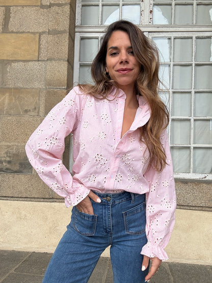 Blouse brodée baby pink Apolline