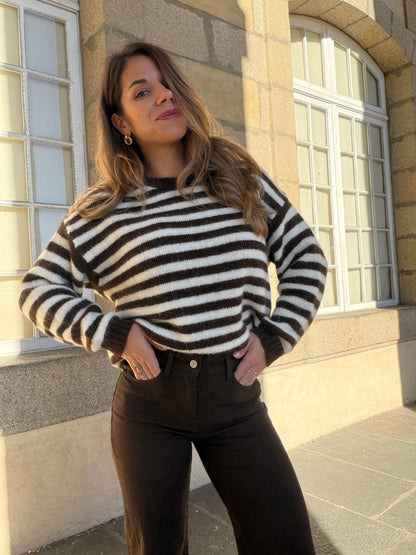 Pull à rayures Suzie marron et beige
