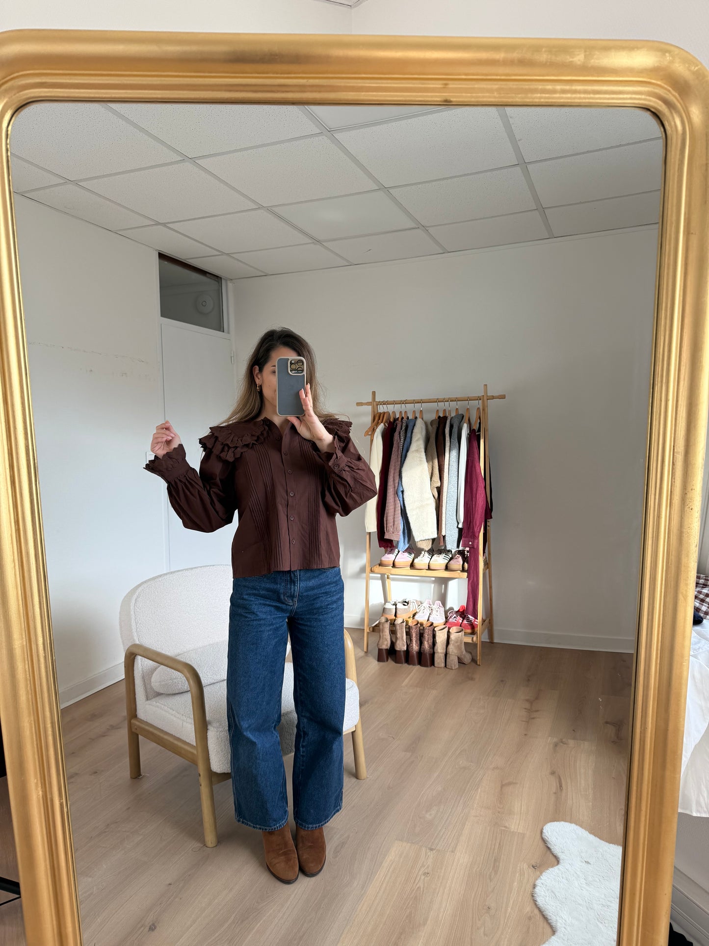 Blouse à col large chocolat Agnès