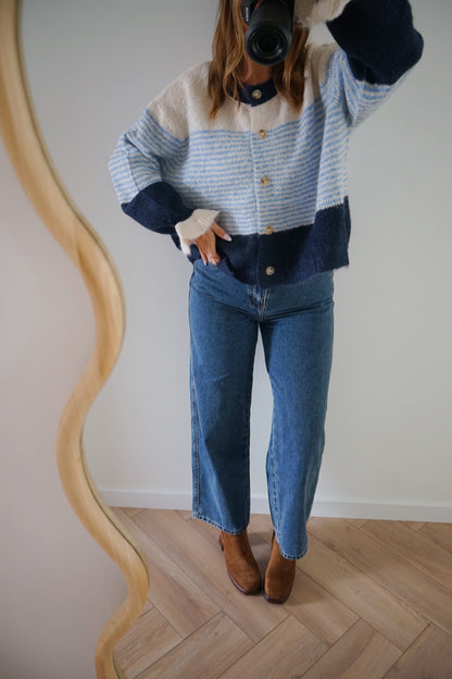 Cardigan Marisol blanc rayé bleu marine