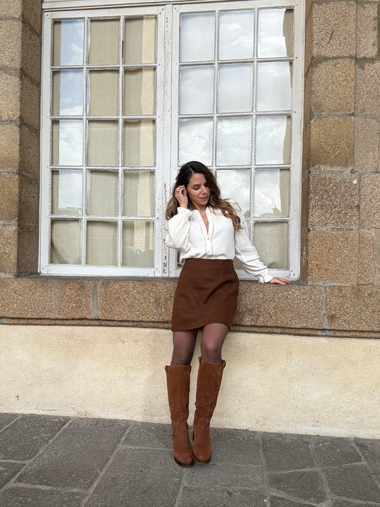Jupe effet laine Lou chocolat