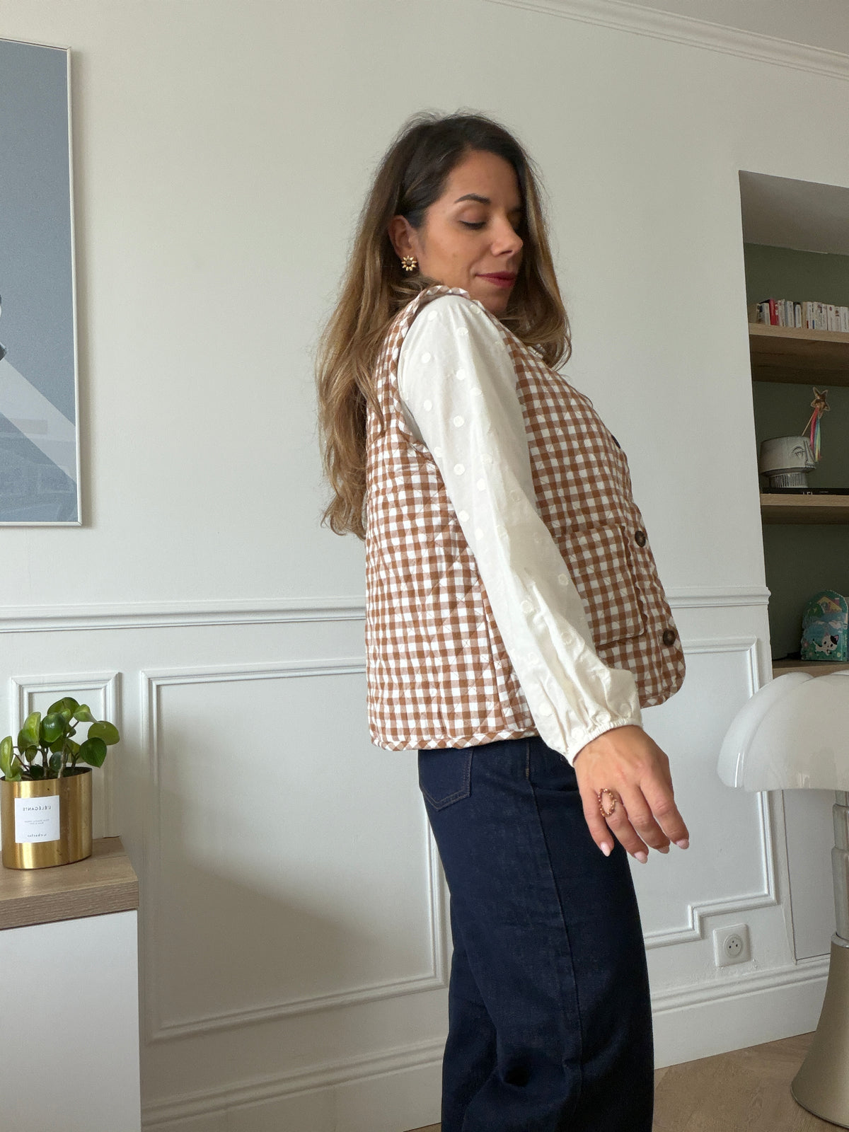 Gilet sans manches vichy beige Apolline réversible