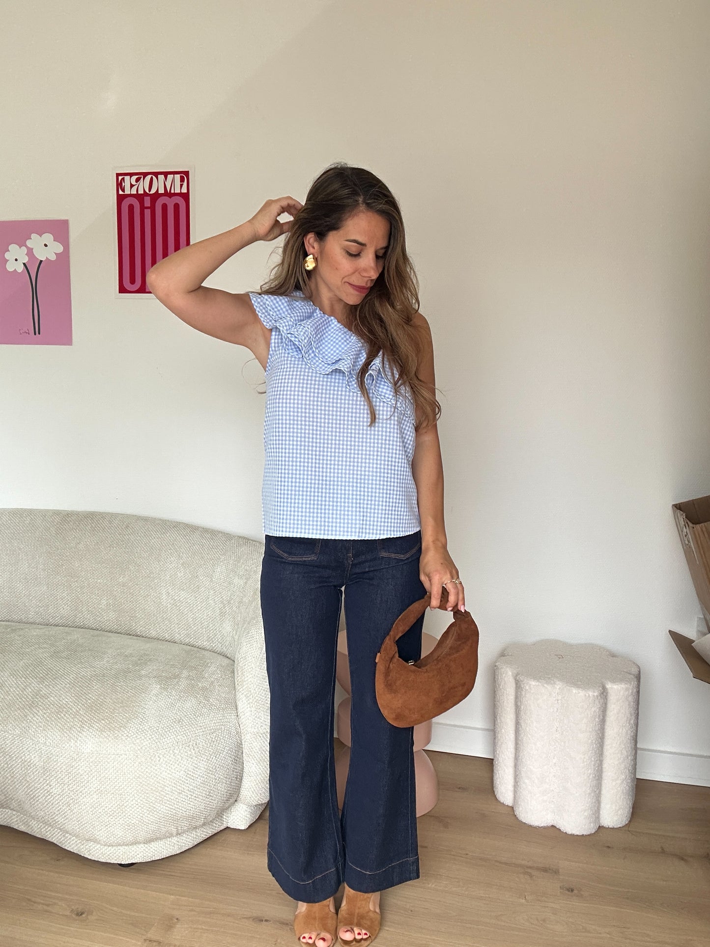 Top Ellie vichy bleu ciel
