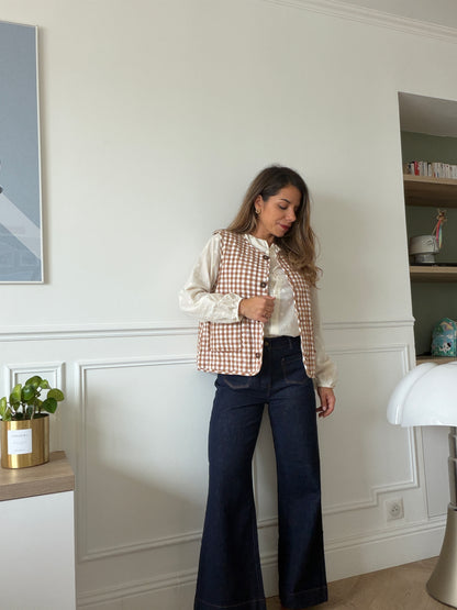 Gilet sans manches vichy beige Apolline réversible