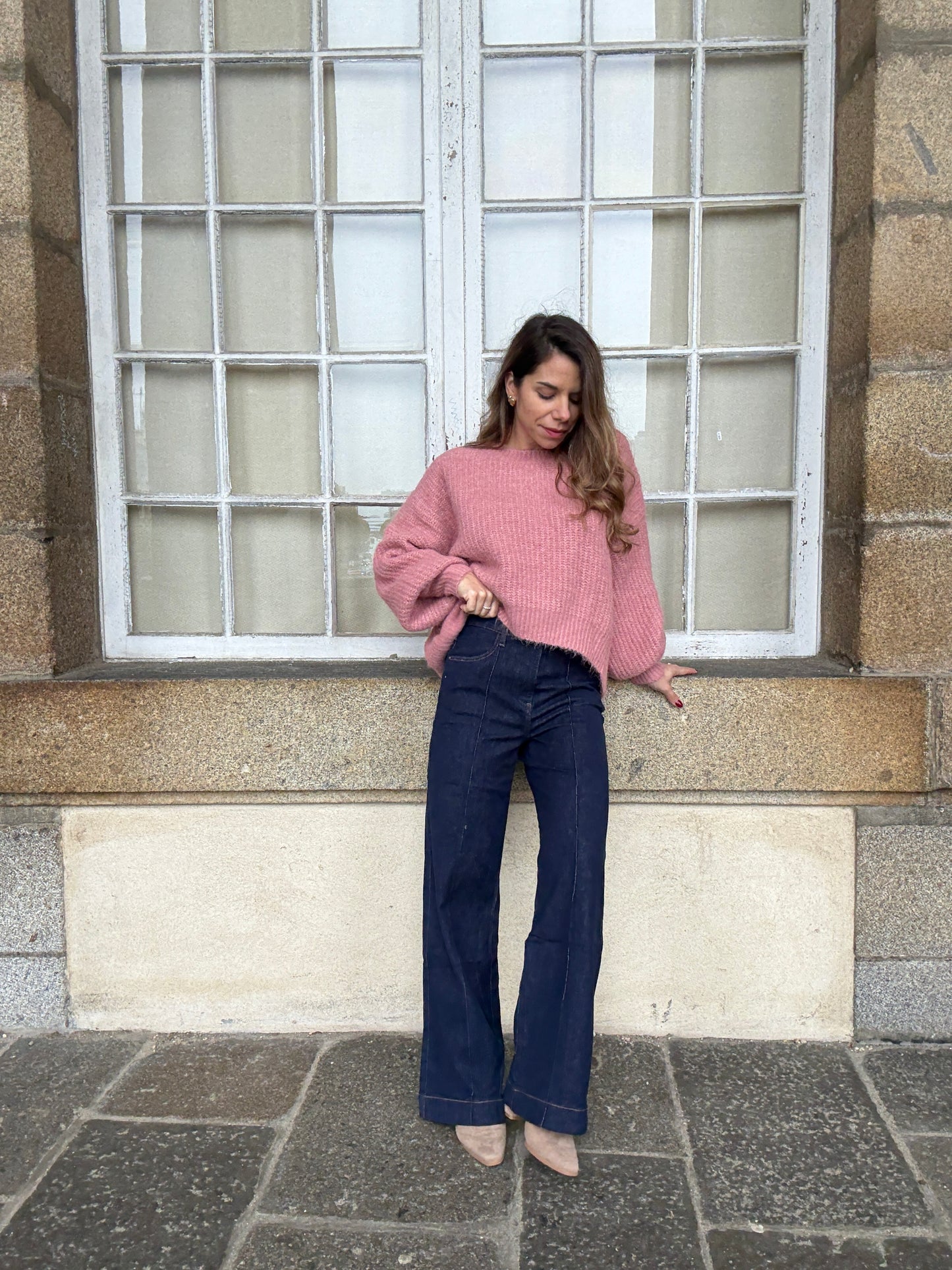 Pull en maille Jade vieux rose