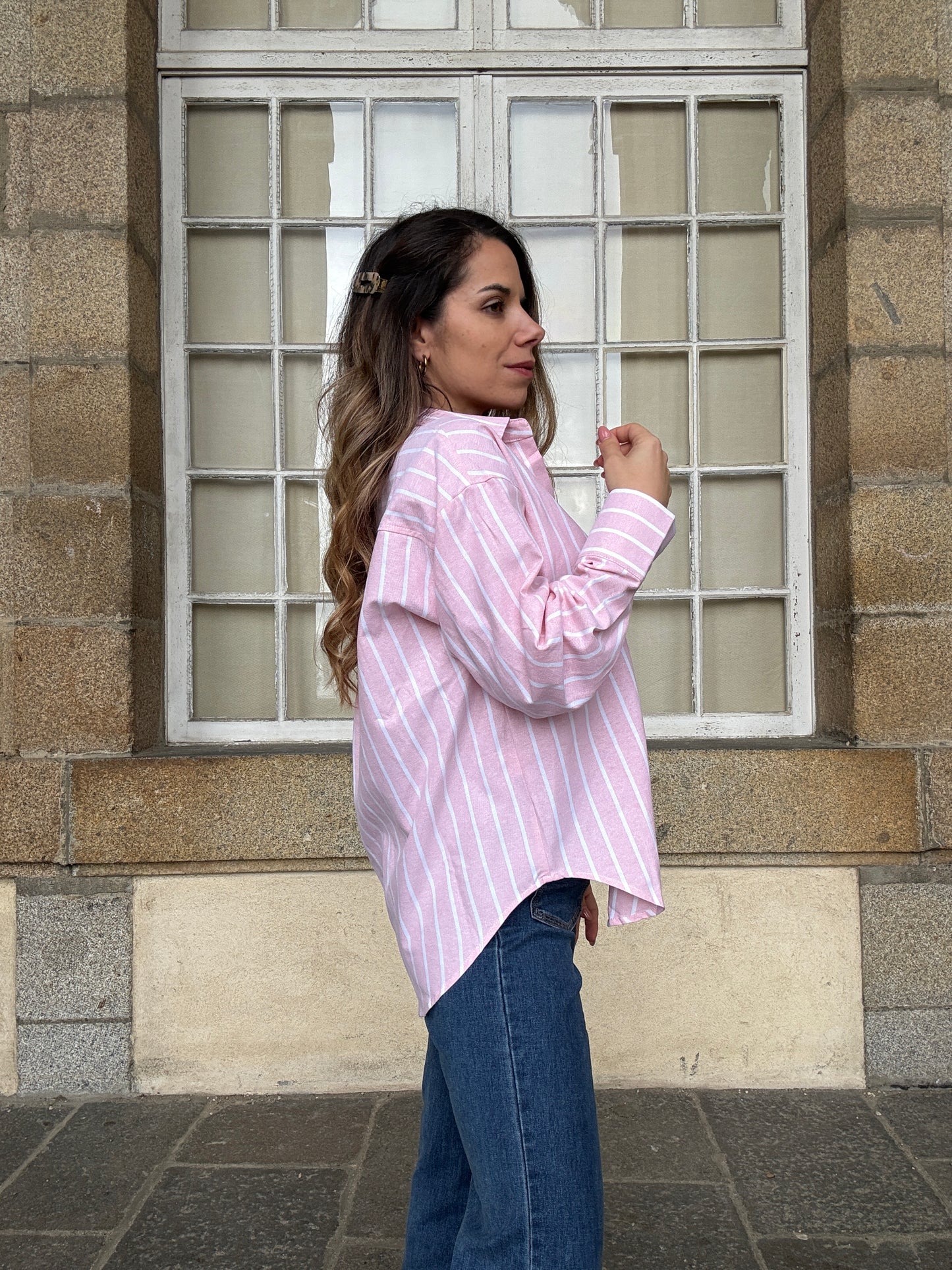 Chemise à rayures baby pink