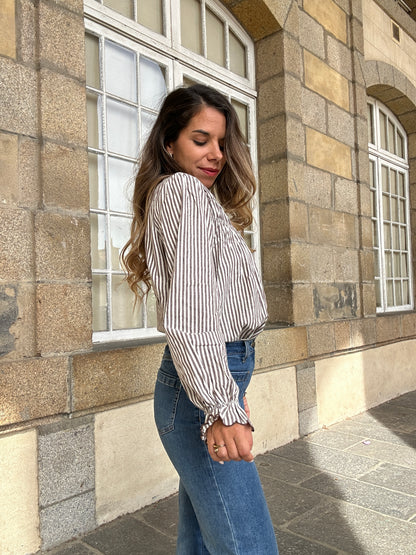 Blouse à rayures smockée marron Chloé