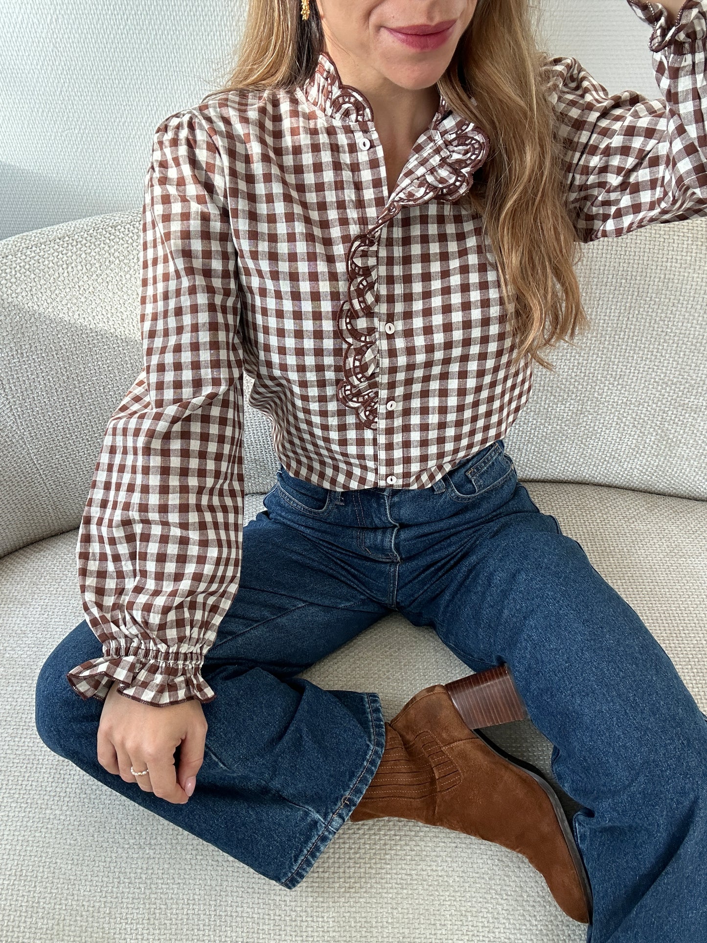 Blouse vichy marron Léonor