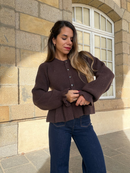 Cardigan péplum Oriane chocolat