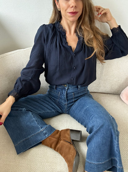 Blouse brodée bleue marine Maïwenn