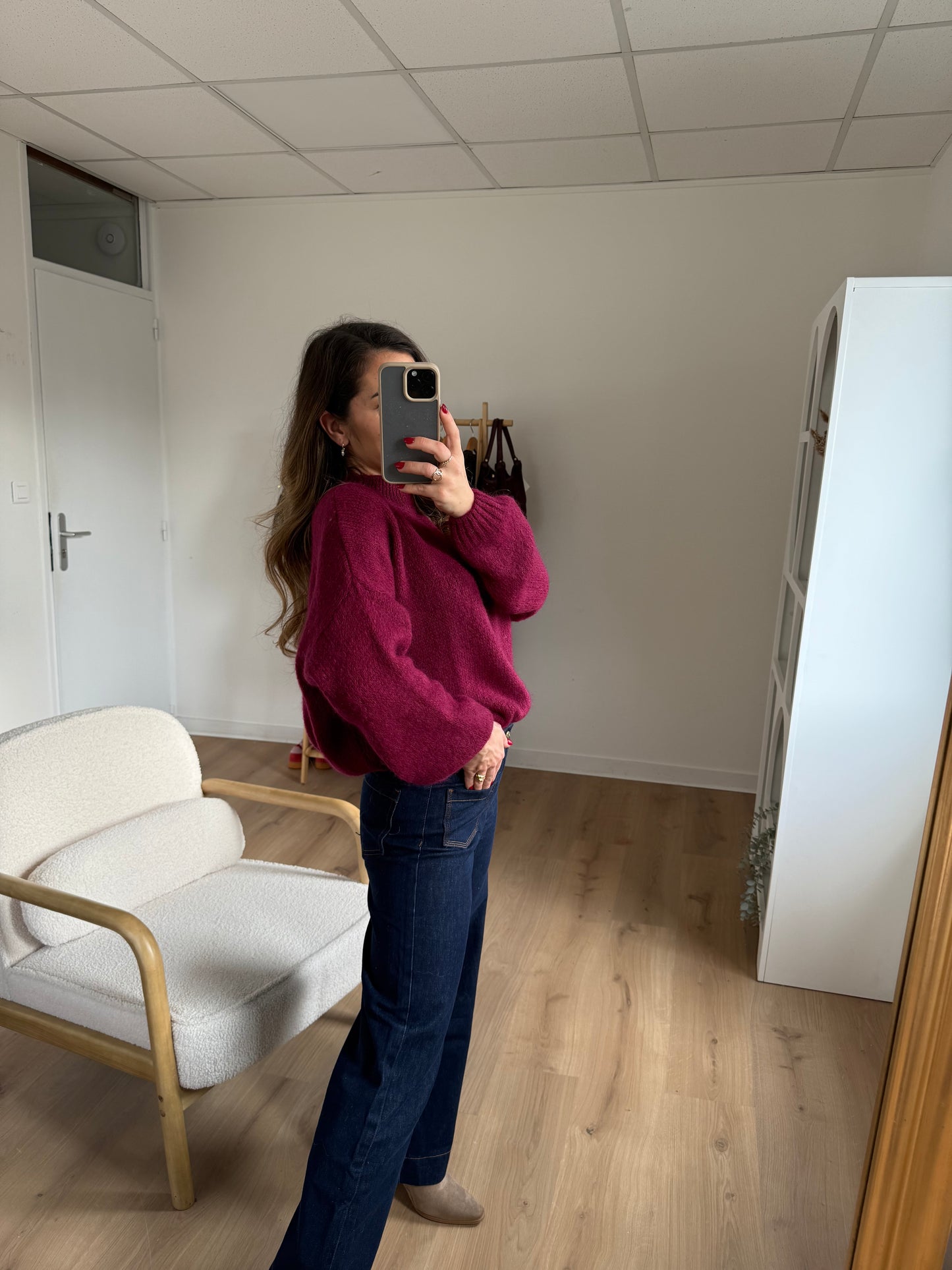 Pull en maille à col rond Hortense bordeaux