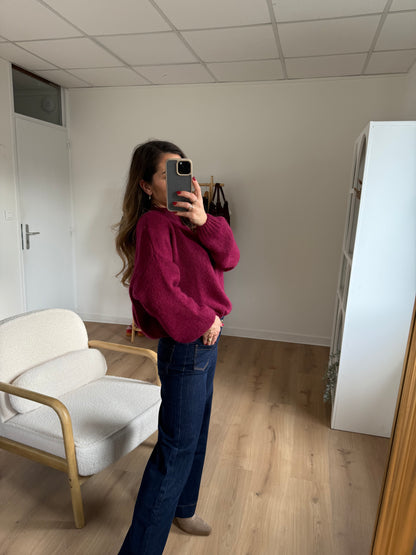 Pull en maille à col rond Hortense bordeaux