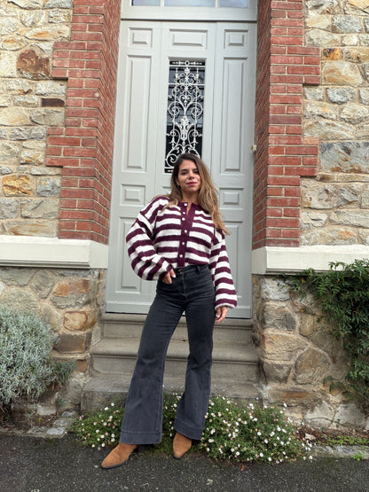 Cardigan Véra rayé bordeaux