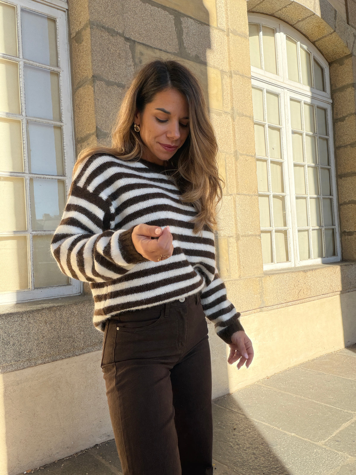 Pull à rayures Suzie marron et beige