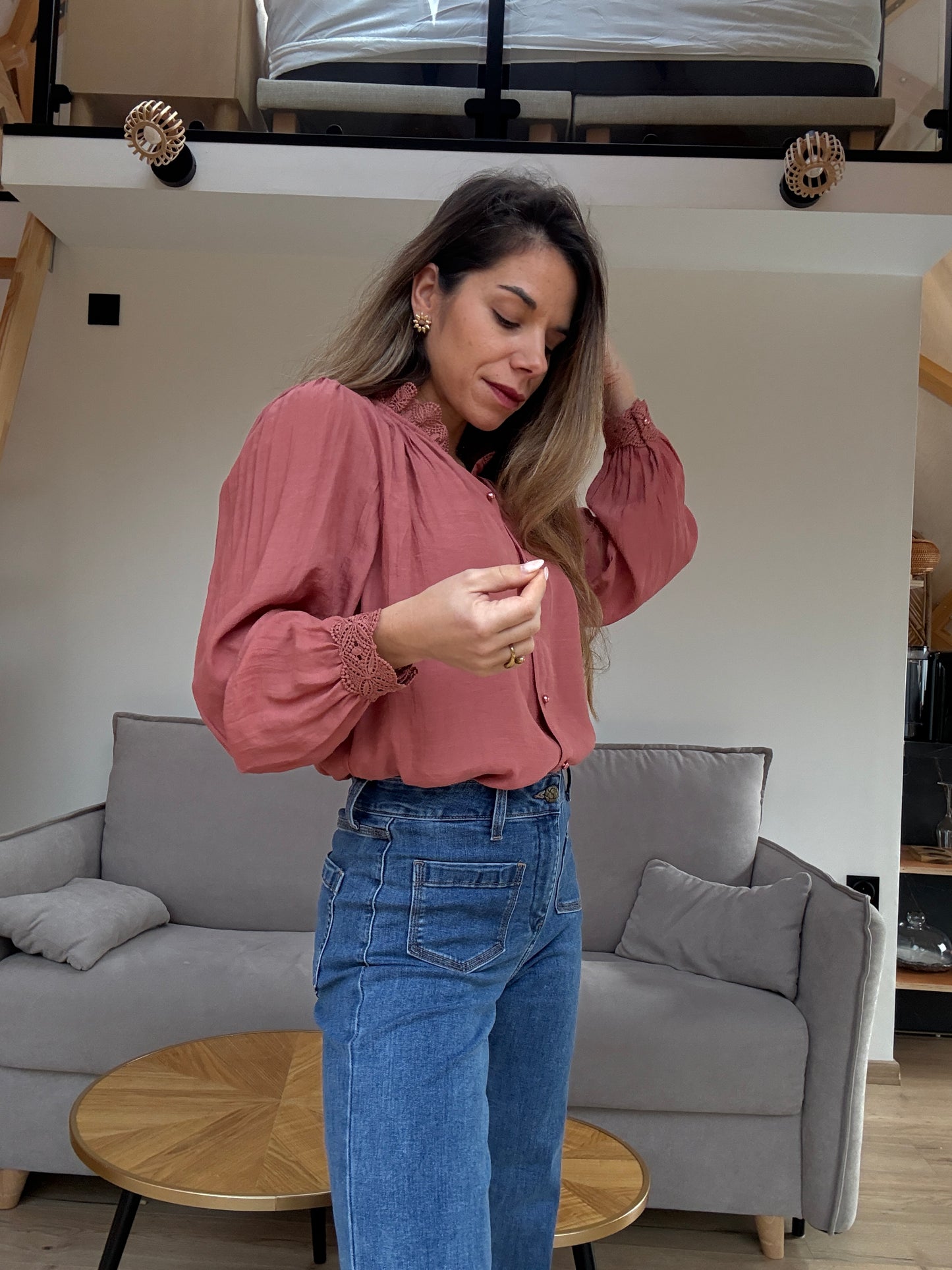 Blouse brodée Maïwenn bois de rose