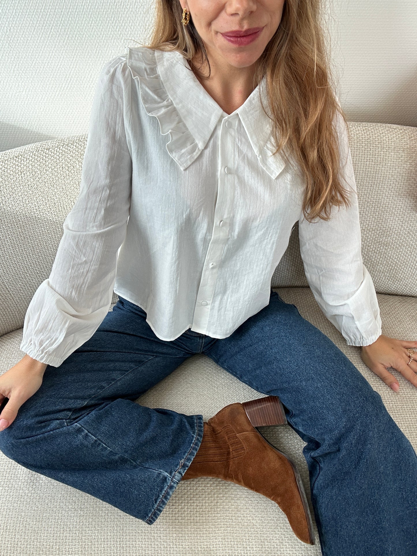 Blouse à col large blanche Coline