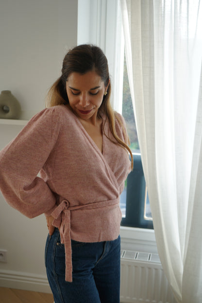 Cardigan à noeud en laine et mohair Pia rose