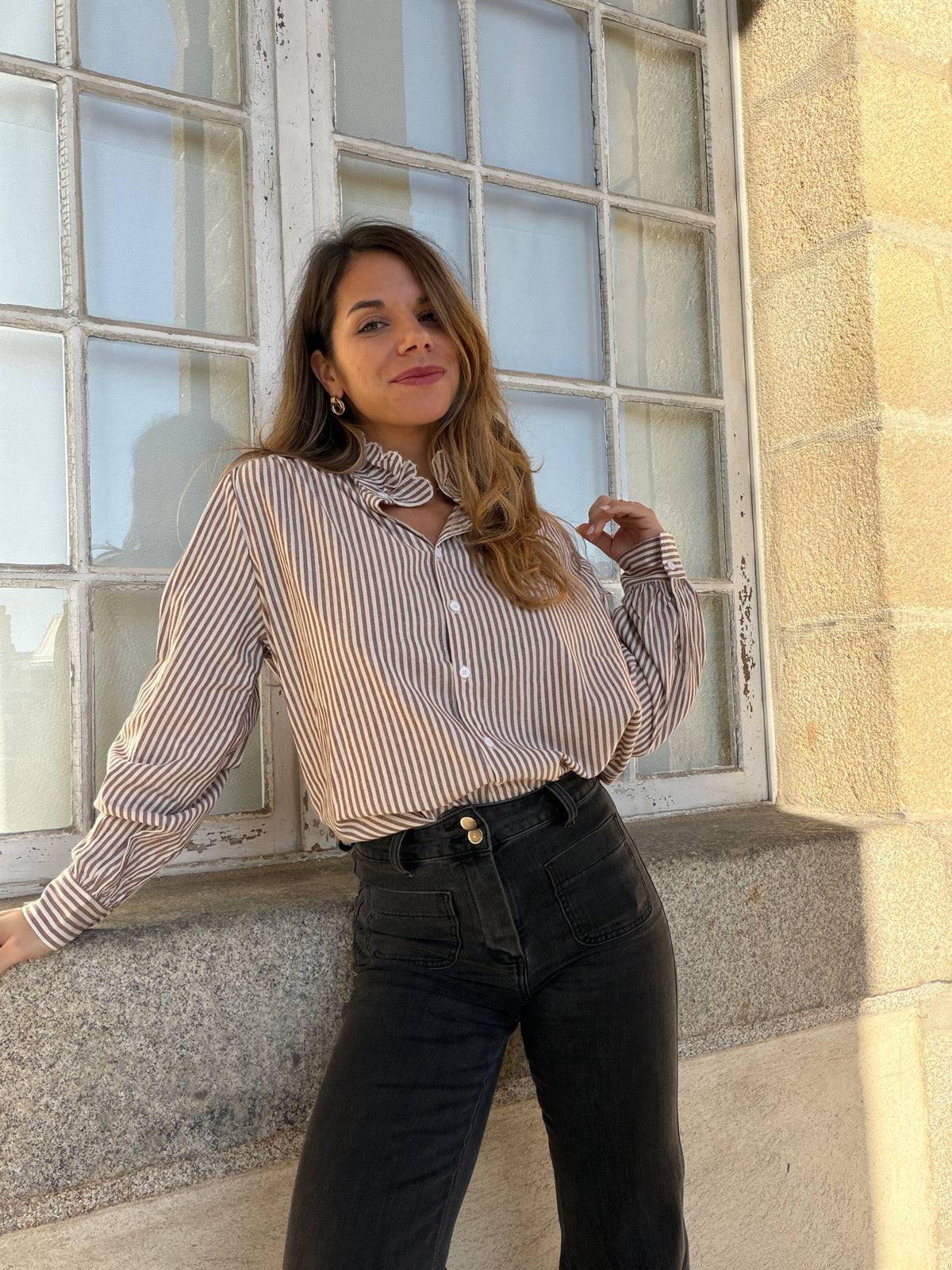 Chemise rayée chocolat Elise