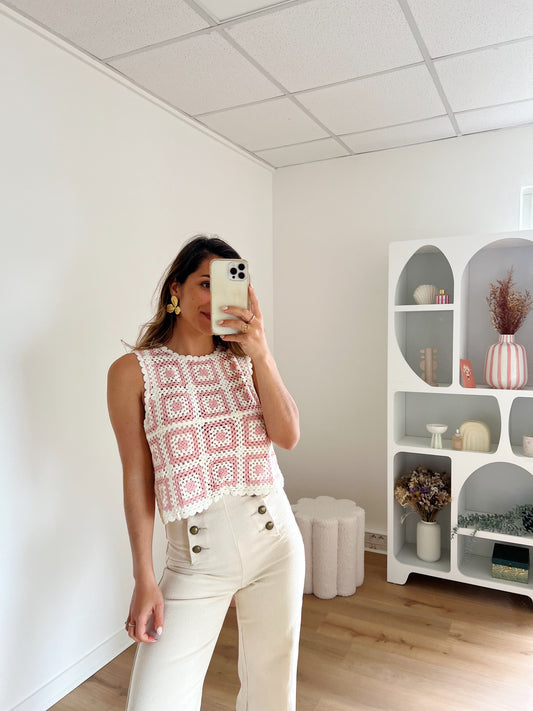 Top en crochet Lucia rose