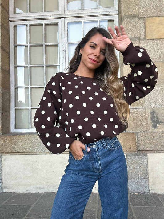 Pull à pois chocolat Zélie