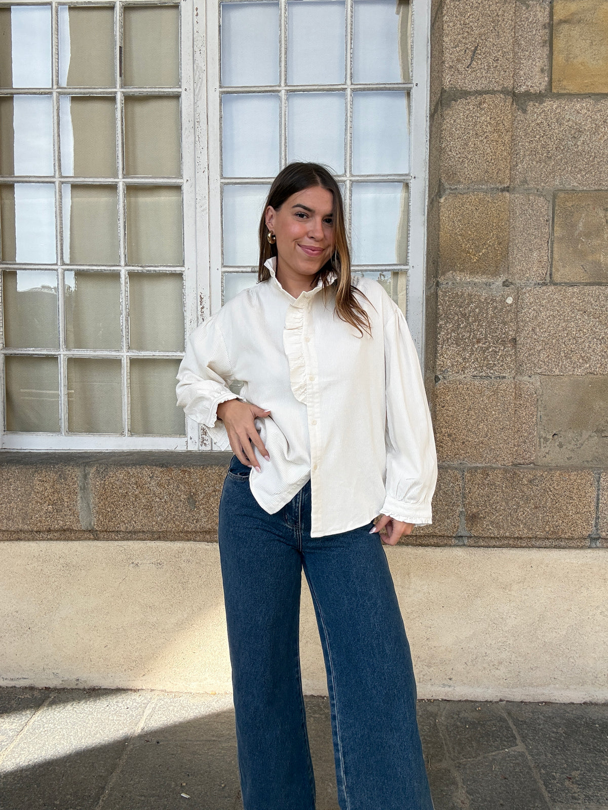 Blouse à col volanté Margaux blanche