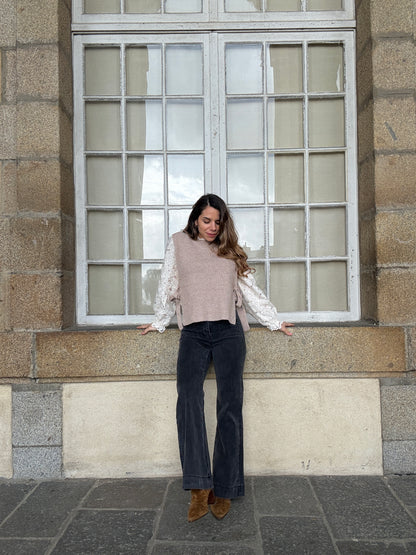 Pull sans manches à noeuds taupe Valentine