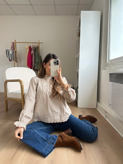 Blouse à rayures smockée camel Chloé