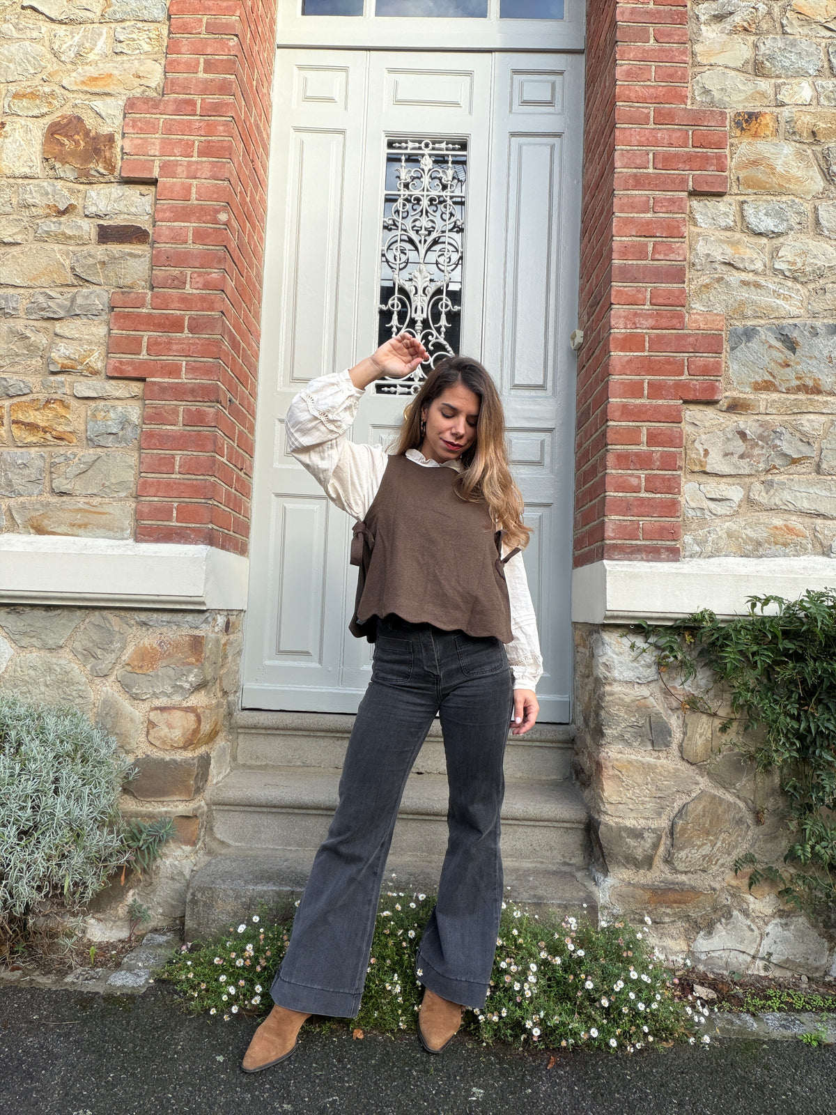 Pull sans manches chocolat Charline