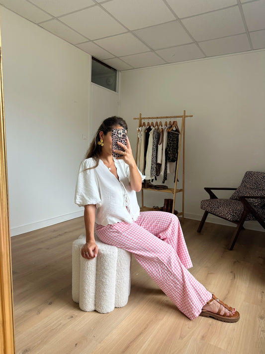 Pantalon fluide vichy rose Louison