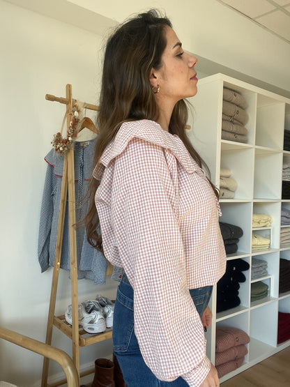 Blouse à col large Solveig VICHY rose