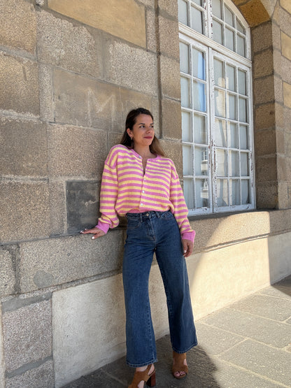 Cardigan Solela rose et jaune