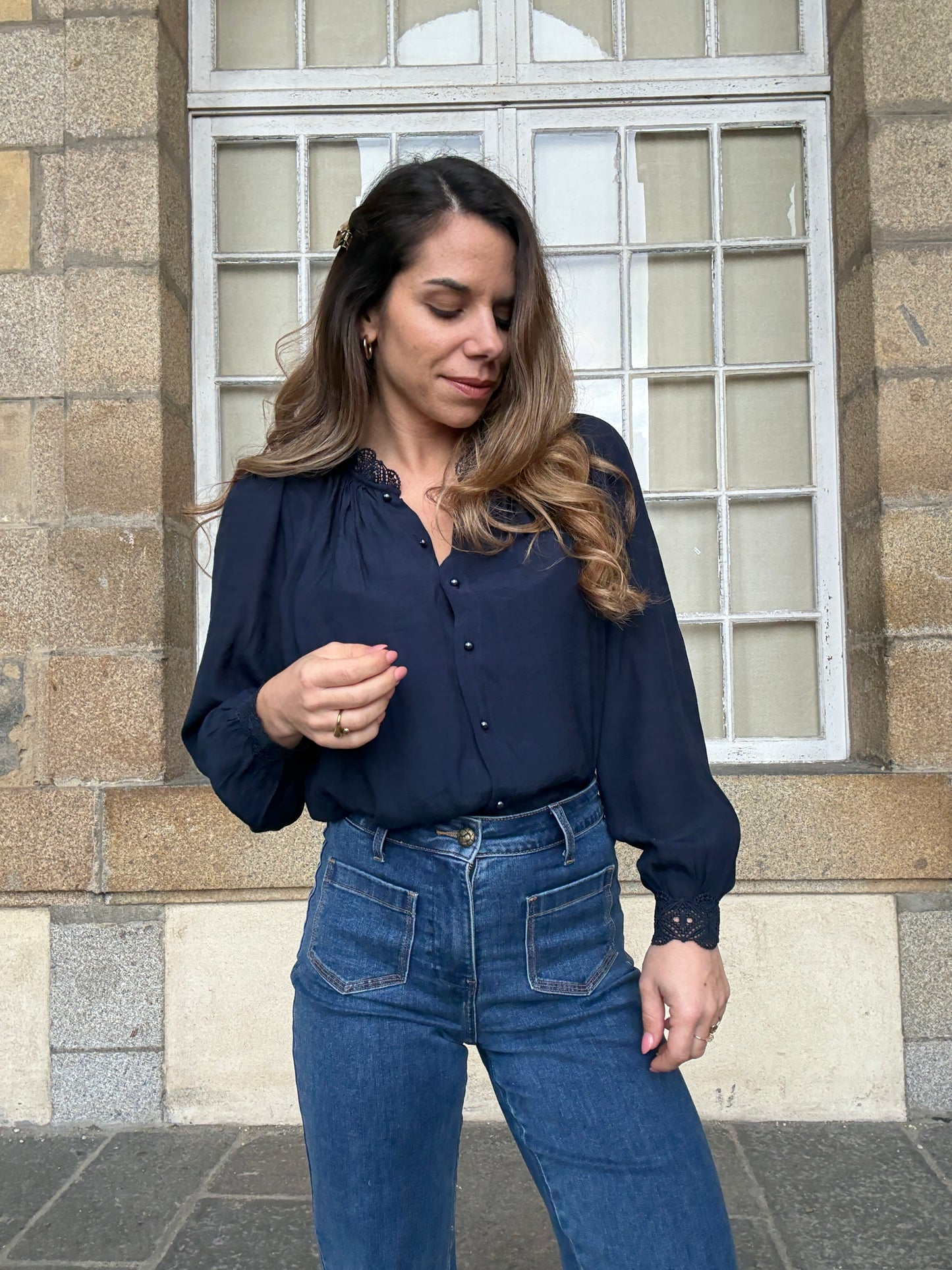 Blouse brodée bleue marine Maïwenn