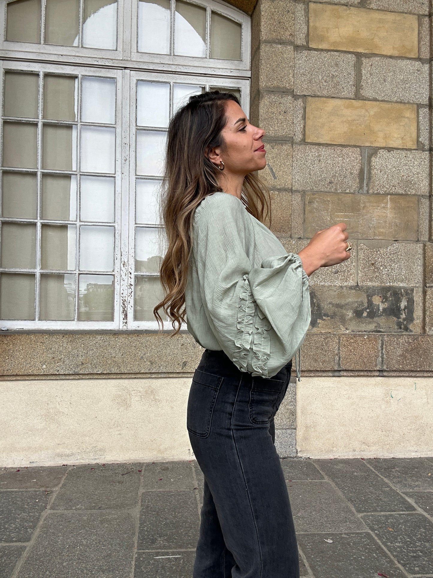 Blouse Esmée à volants vert menthe