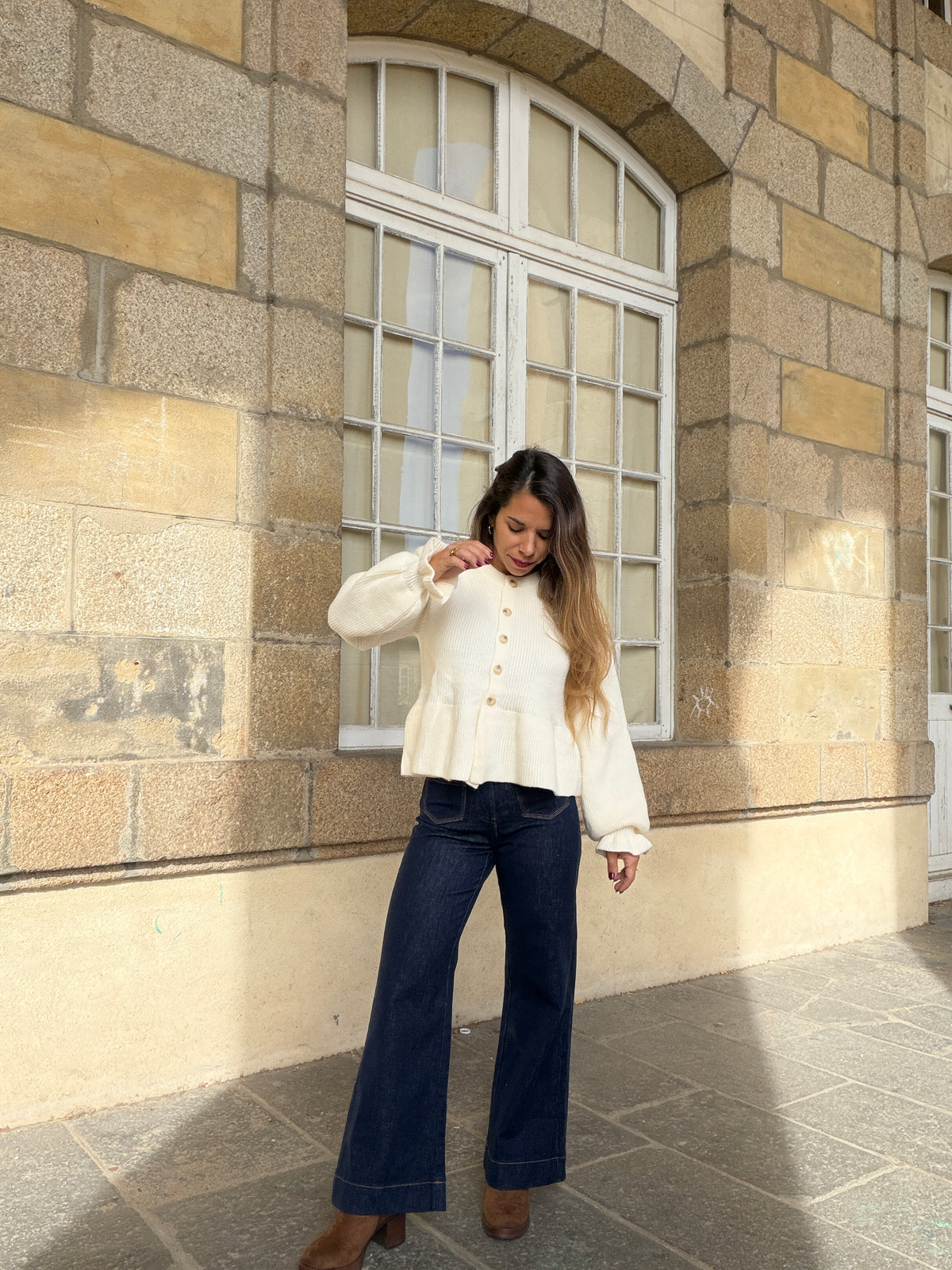 Cardigan péplum Oriane écru