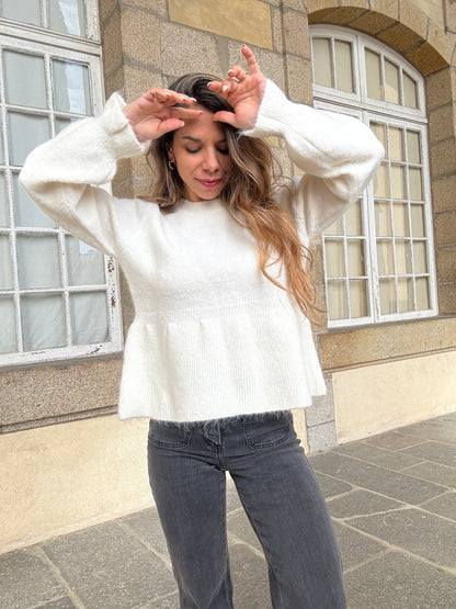 Pull peplum Elia écrue