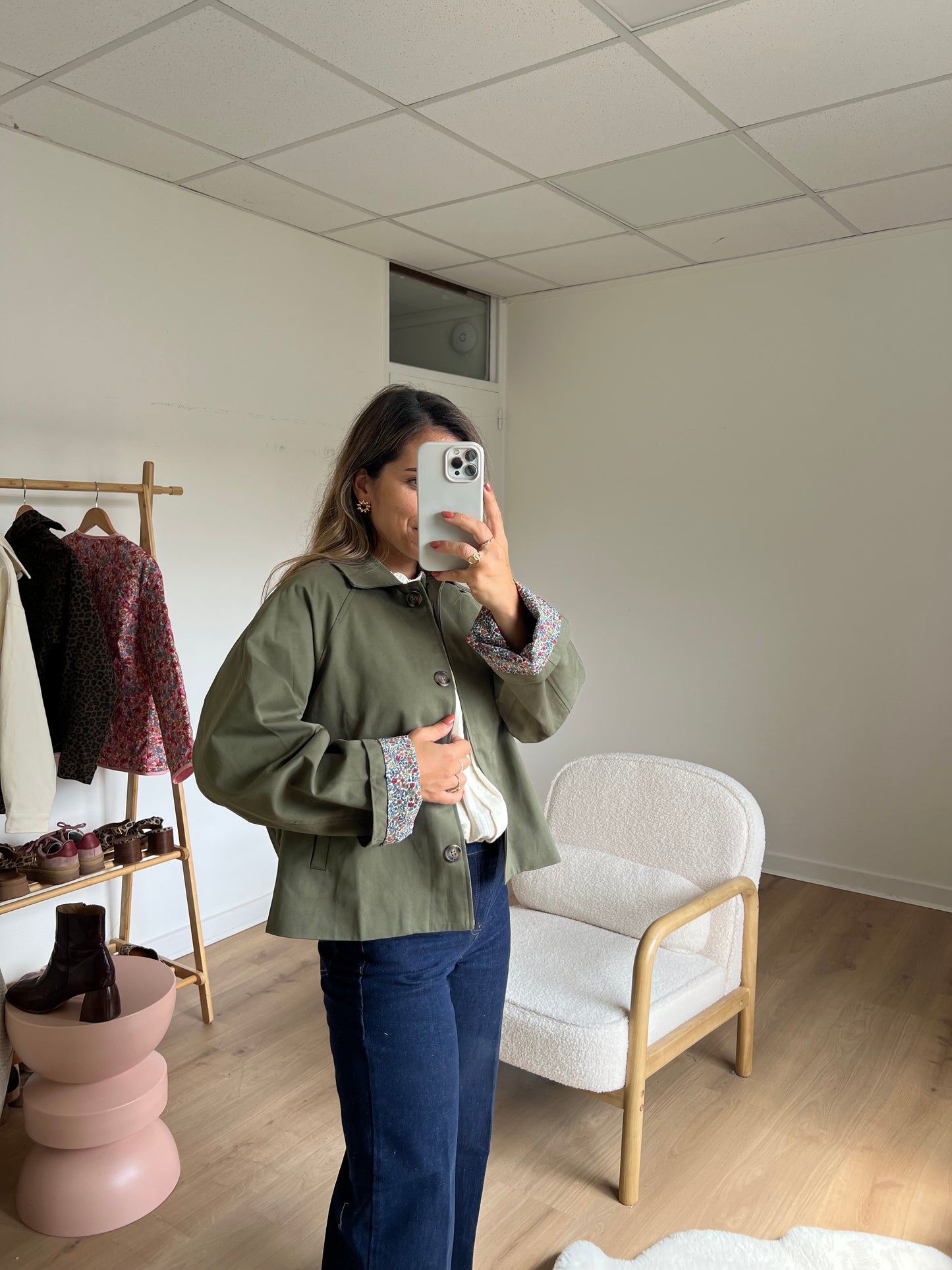 Veste trench Edith à fleurs kaki
