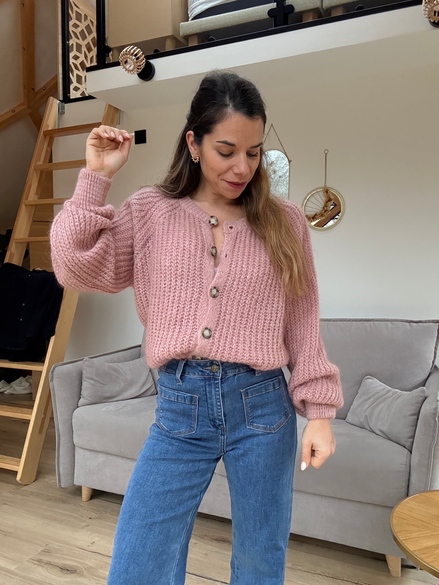 Cardigan rose chiné Honorine