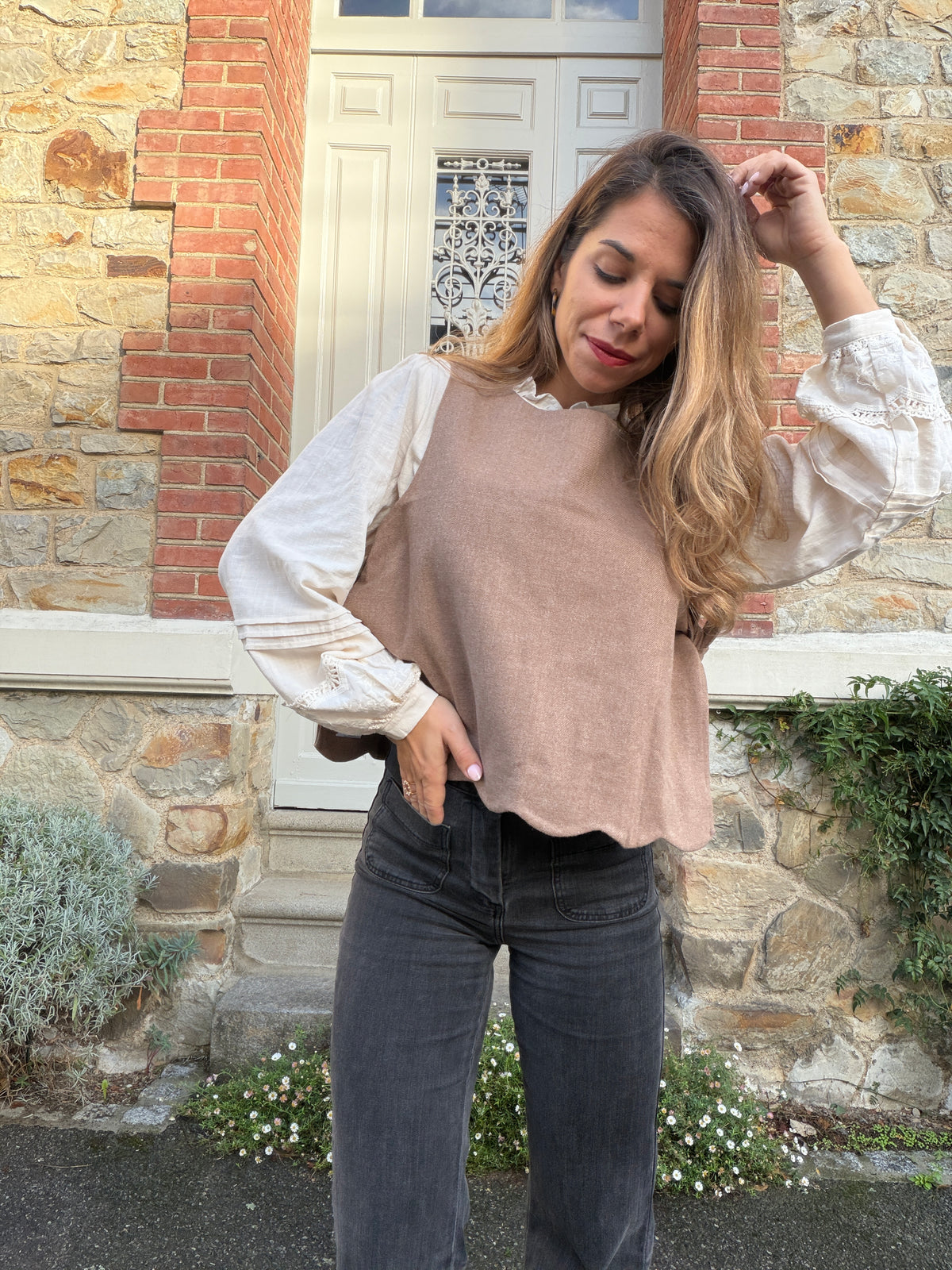 Pull sans manches taupe Charline