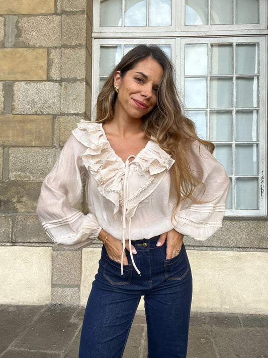 Blouse bohème volantée beige Hazel