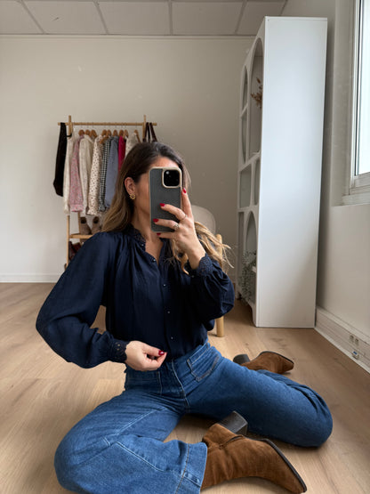 Blouse brodée bleue marine Maïwenn